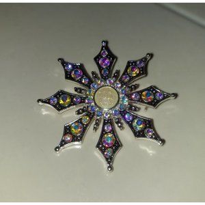 Vintage 8 Pointed Star Brooch Pin Aurora Borealis Rhinestones + Free Gift Bag